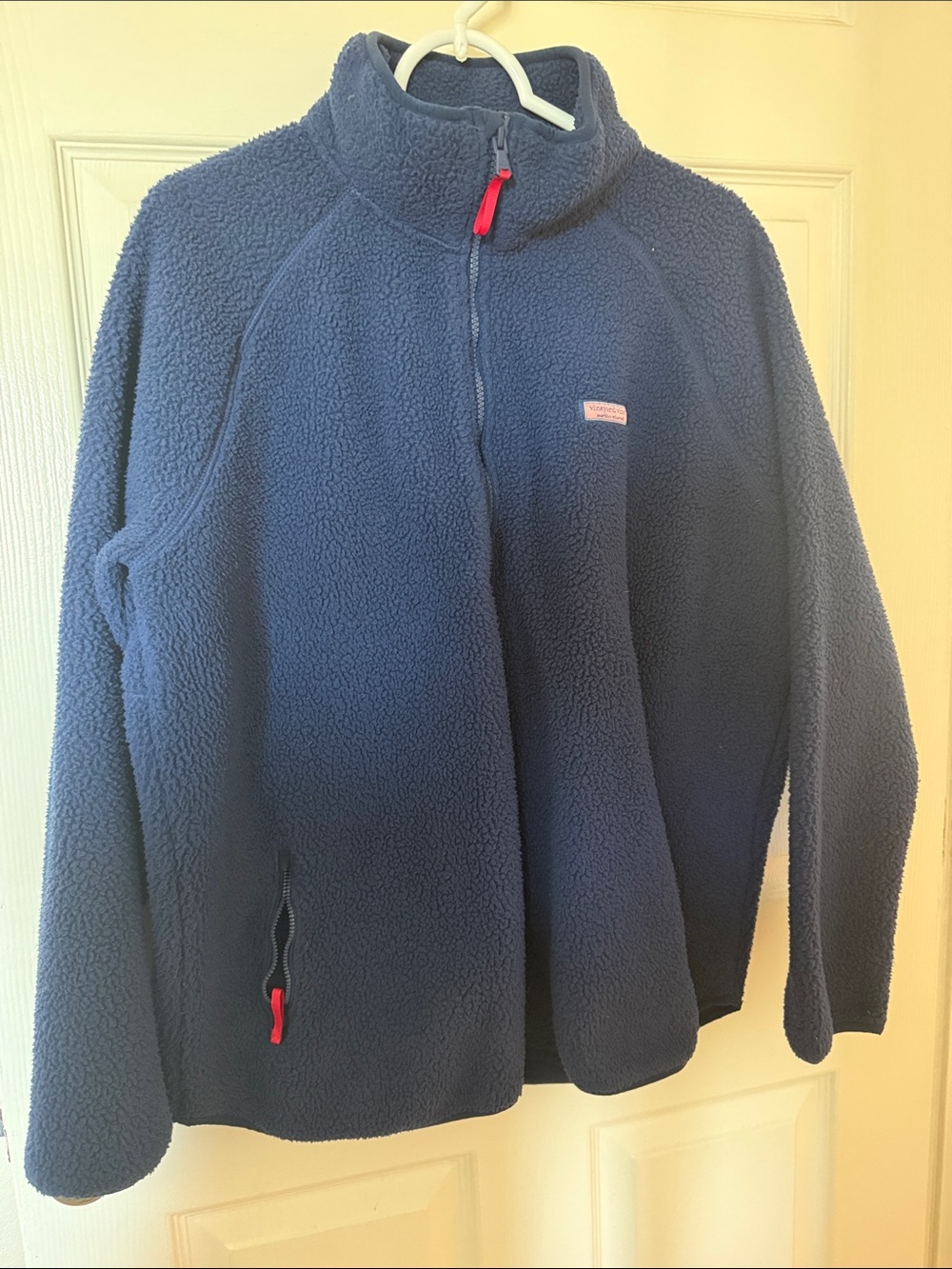 Vineyard Vines Navy Sherpa Full-Zip Sweatshirt with Red Accents